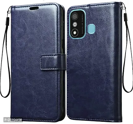 BINTAGE Magnetic Case Artificial Leather Flip Cover for Itel A27 - Case Blue-thumb0