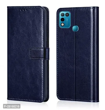 BINTAGE Magnetic Case Artificial Leather Flip Cover for Infinix Smart 5 - Navy Blue-thumb0