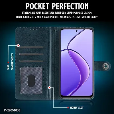 BINTAGE Genuine Leather Finish Flip Cover for Realme RMX3844 / P1 Pro 5G| Inside Back TPU Wallet Button Magnetic Closure for Realme P1 Pro 5G - Navy Blue-thumb5