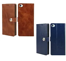 BINTAGE Combo 2 Flip Cover for Vivo 1603 / Y55L | Wallet Stylish Button Magnetic - Brown / Blue-thumb1