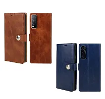 BINTAGE Combo 2 Flip Cover for Vivo V2033 / Y11s | Wallet Stylish Button Magnetic - Brown / Blue-thumb1