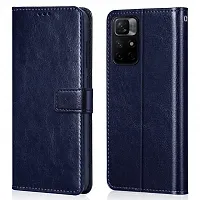 BINTAGE Magnetic Case Artificial Leather Flip Cover for REDMI Note 11T 5G  - Case Blue-thumb1