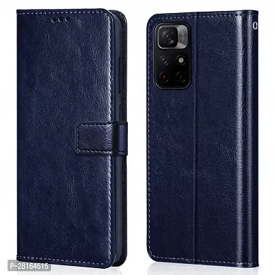 BINTAGE Magnetic Case Artificial Leather Flip Cover for REDMI Note 11T 5G  - Case Blue-thumb2