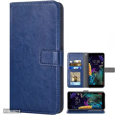 BINTAGE Magnetic Case Artificial Leather Flip Cover for Infinix Smart 5 - Navy Blue-thumb2