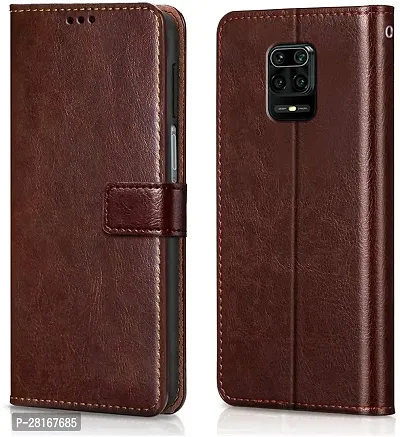 BINTAGE Magnetic Case Artificial Leather Flip Cover for Xiaomi Redmi Note 9Pro - Executive Brown-thumb0