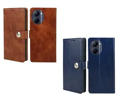 BINTAGE Combo 2 Flip Cover for Realme RMX3624 / Realme C33 | Wallet Stylish Button Magnetic - Brown / Blue-thumb1