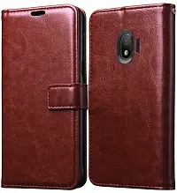 BINTAGE Magnetic Case Artificial Leather Flip Cover for Samsung Galaxy J2 2018 - SM-J250F - Brown-thumb1