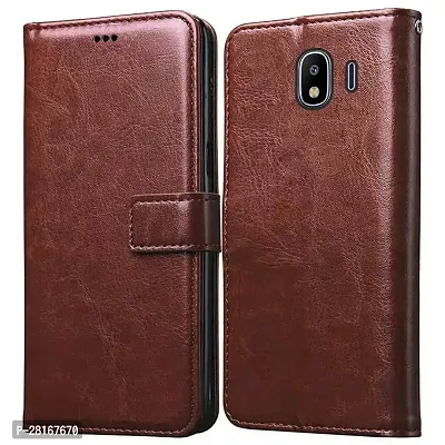 BINTAGE Magnetic Case Artificial Leather Flip Cover for Samsung Galaxy J4 - Brown-thumb0