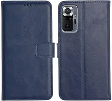 BINTAGE Magnetic Case Artificial Leather Flip Cover for REDMI Note 10 Pro - Attractive Blue-thumb1