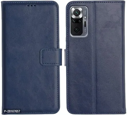 BINTAGE Magnetic Case Artificial Leather Flip Cover for REDMI Note 10 Pro - Attractive Blue-thumb2