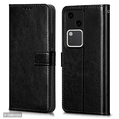 BINTAGE Vintage Magnatic Closer Matte Leather Flip Cover for Vivo V2318 / Vivo V30 - 5G - Gravity Black-thumb0