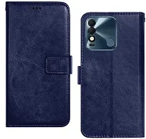 BINTAGE Magnetic Case Artificial Leather Flip Cover for Tecno Spark 8 / KG6k - Blue-thumb1