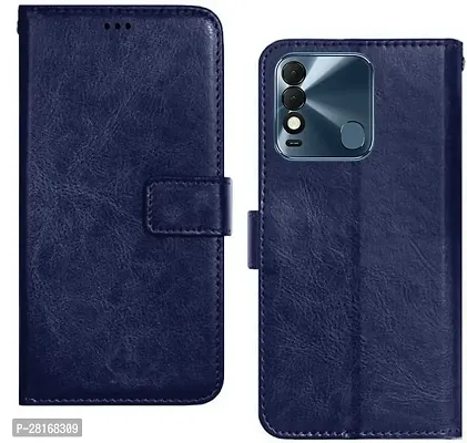 BINTAGE Magnetic Case Artificial Leather Flip Cover for Tecno Spark 8 / KG6k - Blue-thumb2