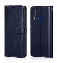 BINTAGE Magnetic Case Artificial Leather Flip Cover for Vivo 1904 - Vivo Y12 - Navy Blue-thumb1