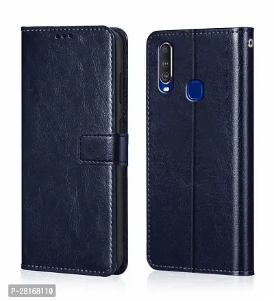 BINTAGE Magnetic Case Artificial Leather Flip Cover for Vivo 1904 - Vivo Y12 - Navy Blue-thumb2