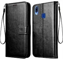 BINTAGE Magnetic Case Artificial Leather Flip Cover for Vivo Y93 -1814 - Starry Black-thumb1