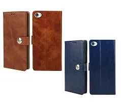 BINTAGE Combo 2 Flip Cover for Vivo 1601 / VivoV5 | Wallet Stylish Button Magnetic - Brown / Blue-thumb1