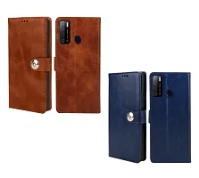 BINTAGE Combo 2 Flip Cover for Tecno Spark LC7 /Power 2Air | Wallet Stylish Button Magnetic - Brown / Blue-thumb1