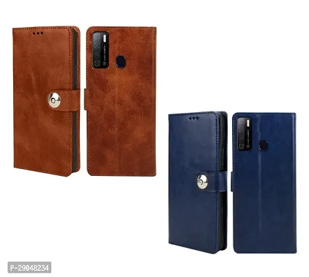 BINTAGE Combo 2 Flip Cover for Tecno Spark LC7 /Power 2Air | Wallet Stylish Button Magnetic - Brown / Blue-thumb2