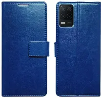 BINTAGE Magnetic Case Artificial Leather Flip Cover for Realme RMX3241 / Realme8 5G - Attractive Blue-thumb1