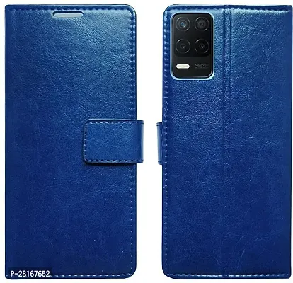 BINTAGE Magnetic Case Artificial Leather Flip Cover for Realme RMX3241 / Realme8 5G - Attractive Blue-thumb2