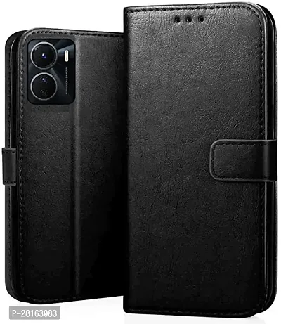 BINTAGE Magnetic Case Artificial Leather Flip Cover for Vivo Y16 - Case Black-thumb0