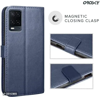 BINTAGE Magnetic Case Artificial Leather Flip Cover for OPPO CPH2239 / A54 5G - Attractive Blue-thumb5