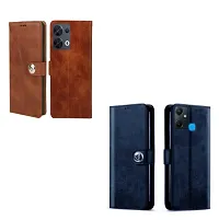 BINTAGE Combo 2 Flip Cover for Infinix X6823C / Smart 6Plus | Wallet Stylish Button Magnetic for Infinix Smart 6 Plus - Brown / Blue-thumb1