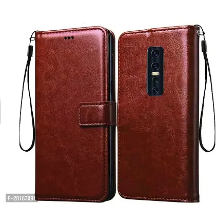 BINTAGE Magnetic Case Artificial Leather Flip Cover for Vivo V17 Pro - Vivo 1909 - Brown-thumb2