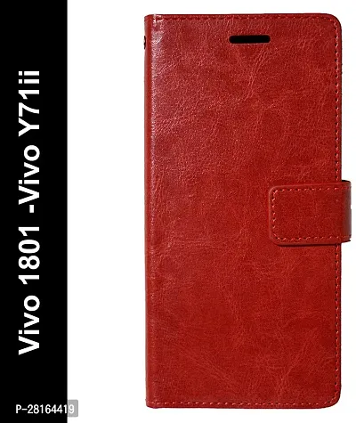 BINTAGE Magnetic Case Artificial Leather Flip Cover for Vivo 1801 / Vivo Y71i - Red