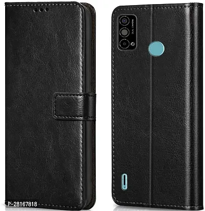 BINTAGE Magnetic Case Artificial Leather Flip Cover for Tecno Spark Go 2020 - KE5 - Venom Black-thumb0