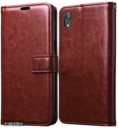 BINTAGE Magnetic Case Artificial Leather Flip Cover for Vivo 1820 - Vivo Y91i - Brown-thumb0