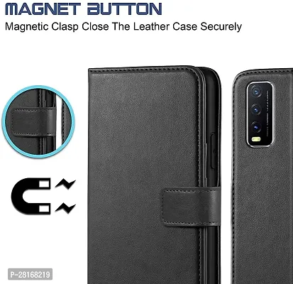 BINTAGE Magnetic Case Artificial Leather Flip Cover for Vivo V2068 /Vivo Y12G - Charcoal Black-thumb3