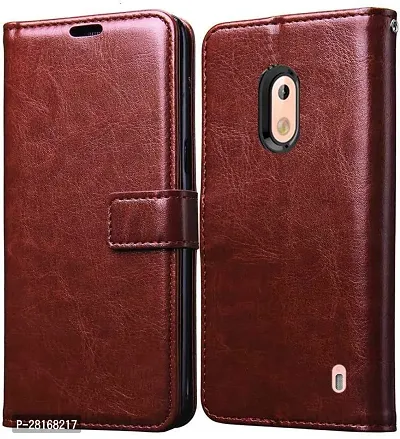 BINTAGE Magnetic Case Artificial Leather Flip Cover for Nokia 1 -TA-1066 - Brown