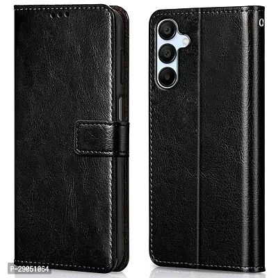 BINTAGE Vintage Magnatic Closer Matte Leather Flip Cover for SAMSUNG F15 5G -SM-E156B - Gravity Black-thumb0