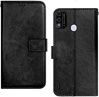 BINTAGE Magnetic Case Artificial Leather Flip Cover for Itel A48 - L6006 - Charcoal Black-thumb1