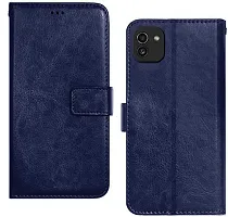 BINTAGE Magnetic Case Artificial Leather Flip Cover for Samsung Galaxy A03 -lrm;SM-A035F - Case Blue-thumb1