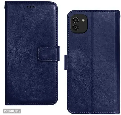 BINTAGE Magnetic Case Artificial Leather Flip Cover for Samsung Galaxy A03 -lrm;SM-A035F - Case Blue-thumb2