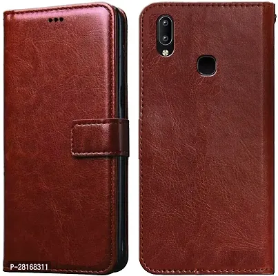 BINTAGE Magnetic Case Artificial Leather Flip Cover for Vivo Y11 - Brown-thumb0