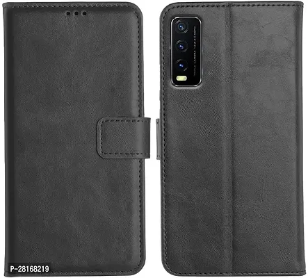 BINTAGE Magnetic Case Artificial Leather Flip Cover for Vivo V2068 /Vivo Y12G - Charcoal Black-thumb0