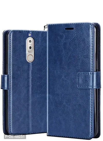 BINTAGE Magnetic Case Artificial Leather Flip Cover for Honor 9i - Attractive Blue-thumb2