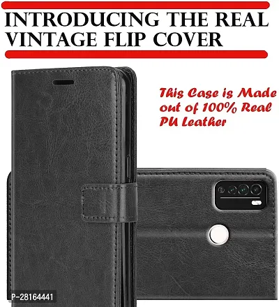 BINTAGE Magnetic Case Artificial Leather Flip Cover for Itel A48 - L6006 - Charcoal Black-thumb3