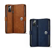 BINTAGE Combo 2 Flip Cover for Spark 7 / 7T / Tecno KF6P / R651 | Wallet Stylish Button Magnetic - Brown / Blue-thumb1