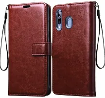 BINTAGE Magnetic Case Artificial Leather Flip Cover for Vivo Y15 - 1901 - Brown-thumb1