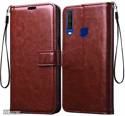 BINTAGE Magnetic Case Artificial Leather Flip Cover for Vivo Y15 - 1901 - Brown-thumb0