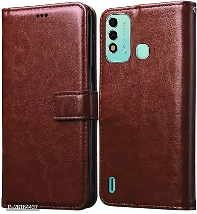 BINTAGE Magnetic Case Artificial Leather Flip Cover for Itel Vision 2S - Executive Brown-thumb0