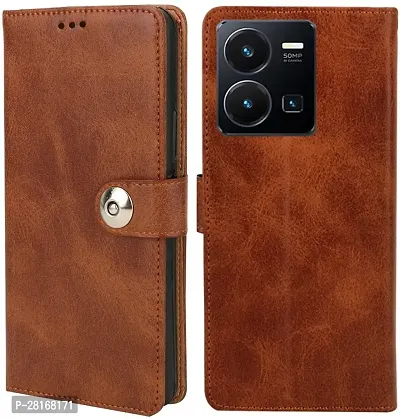 BINTAGE Magnetic Case Artificial Leather Flip Cover for Vivo Y35 - Executive Brown-thumb0