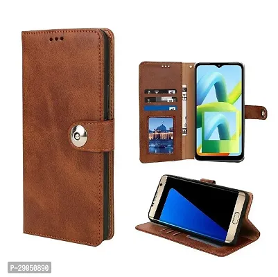 BINTAGE Genuine Leather Finish Flip Cover for Realme 70 Pro 5G| Inside Back TPU Wallet Button Magnetic Closure for Realme Narzo 70 Pro 5G - Brown-thumb2