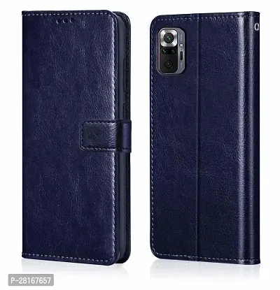 BINTAGE Magnetic Case Artificial Leather Flip Cover for REDMI Note 10 Pro - Attractive Blue-thumb0