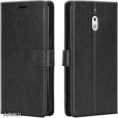 BINTAGE Magnetic Case Artificial Leather Flip Cover for Nokia 2.1 - Venom Black